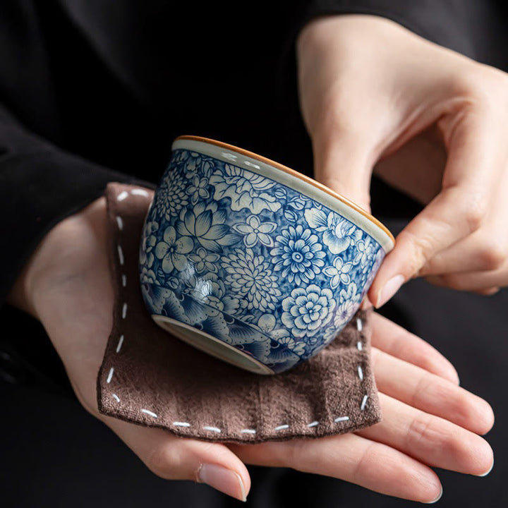 Buddha Stones青蓮 桃の花 菊 デザイン 陶器 ティーカップ カンフー ティーカップ
