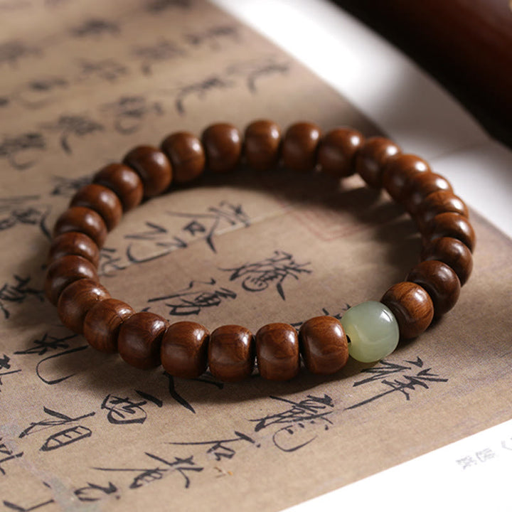 Buddha Stones天然アベリアビフローラウッド 和田翡翠 竹ビーズ 邪気払いブレスレット
