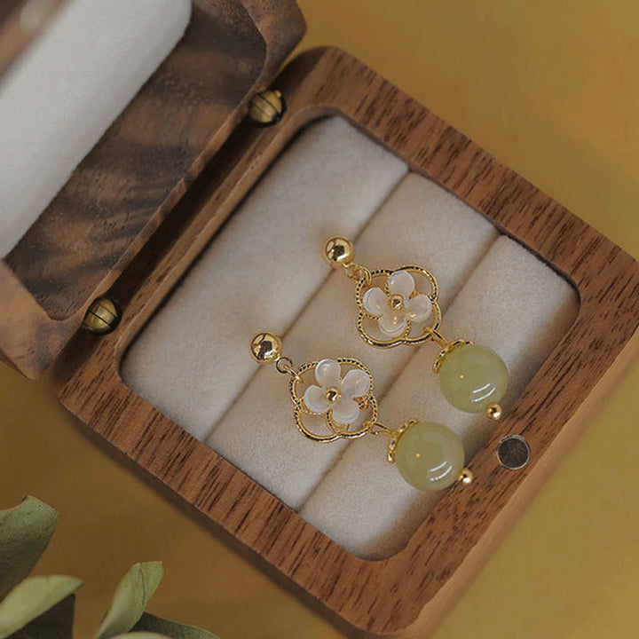 Buddha Stonesシャコガイ 石花 翡翠ビーズ 祝福 ドロップイヤリング