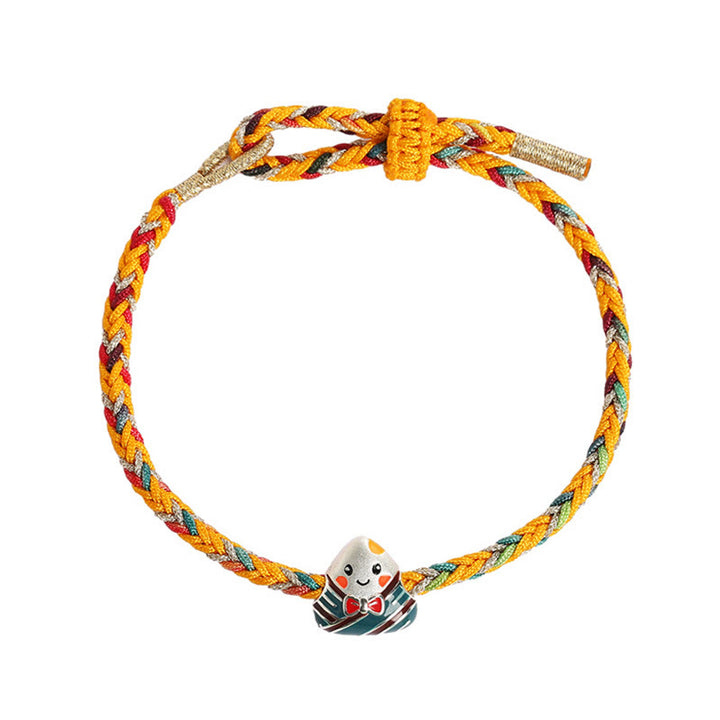 Buddha Stones925 スターリングシルバー ドラゴンボートフェスティバル 粽柄 幸運 ハンドメイド マルチカラー ロープ 子供 大人 ブレスレット
