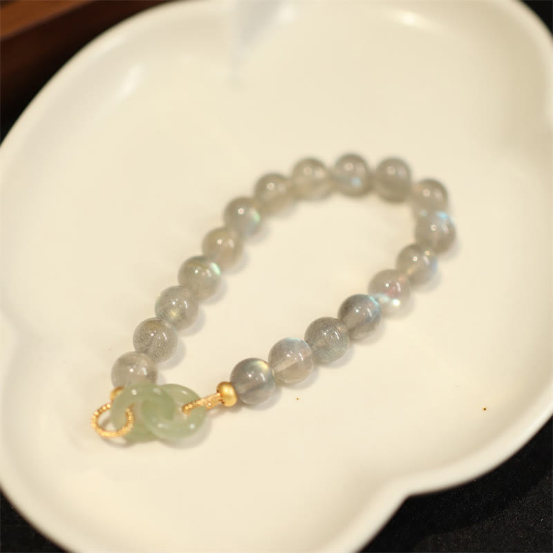 Buddha Stones天然ムーンストーン ヘイタン翡翠 平和バックル ヒーリングブレスレット