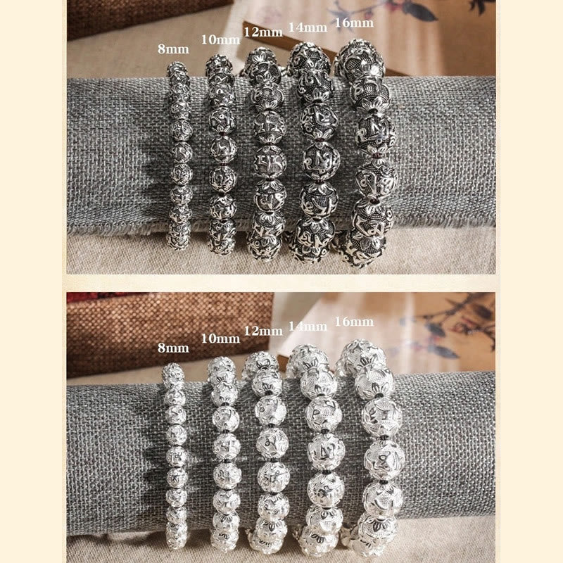 Buddha StonesチベットOm Mani Padme Hum彫刻 合金ビーズ お守り ブレスレット