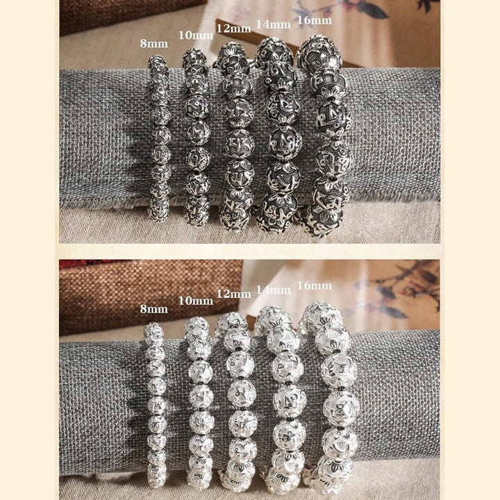 Buddha StonesチベットOm Mani Padme Hum彫刻 合金ビーズ お守り ブレスレット