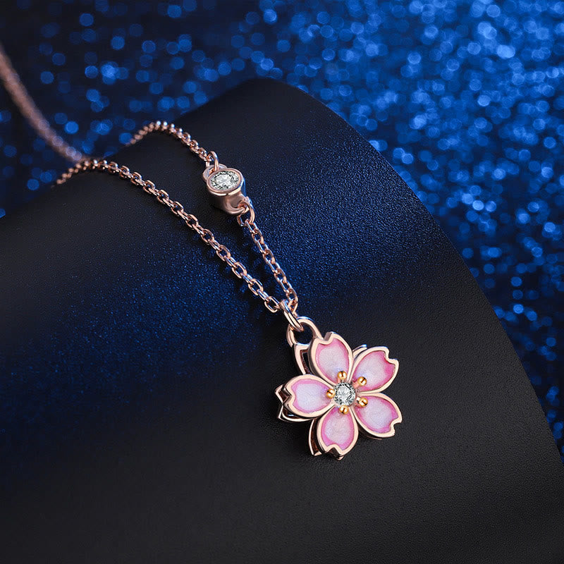 Buddha Stones925スターリングシルバー 桜の花 回転式保護ネックレスペンダント