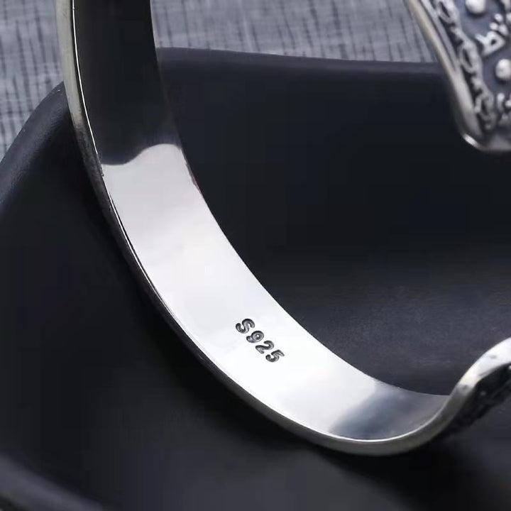 Buddha Stones925スターリングシルバーオーム・マニ・パドメ・フムダブルドルジェ 刻印入り ウィズダムカフブレスレット バングル