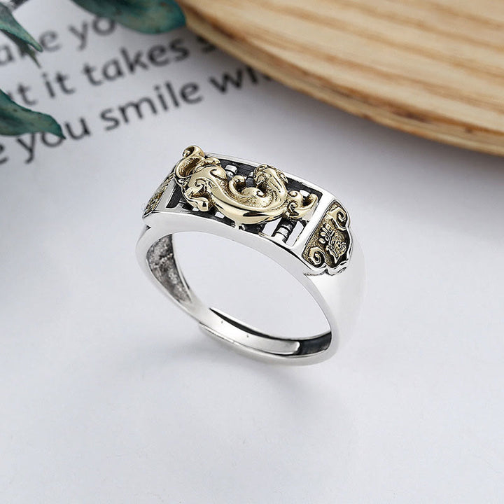 Buddha Stones925スターリングシルバー貔貅幸運富調節可能リング