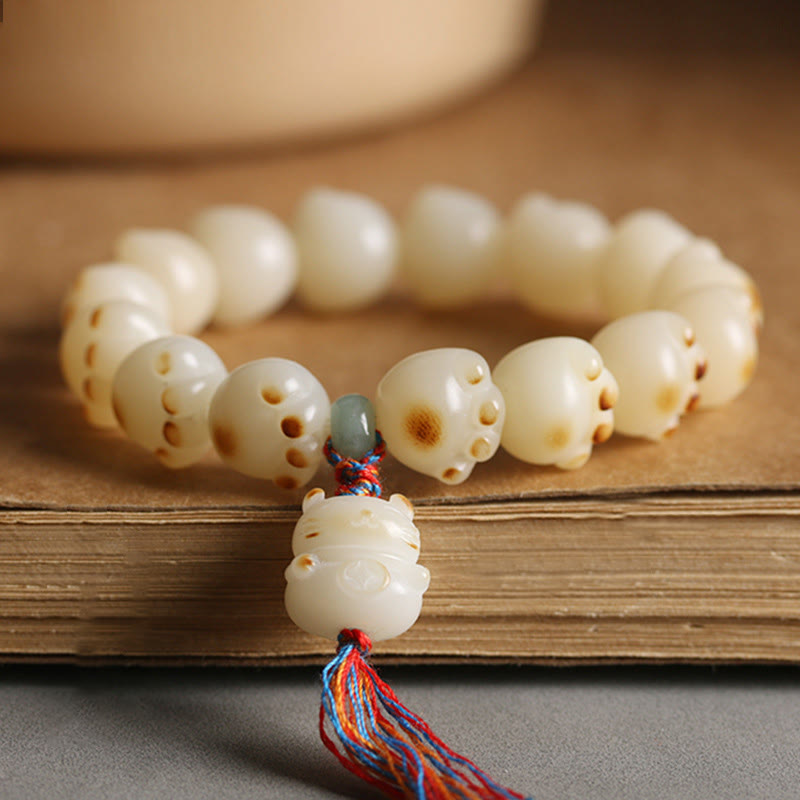 Buddha Stonesかわいい招き猫 菩提樹 猫の足跡 ハーモニーブレスレット - Bodhi Seed 猫の足跡 カラフルタッセル - image 1