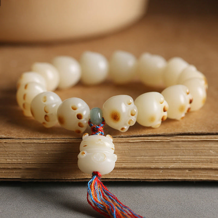 Buddha Stonesかわいい招き猫 菩提樹 猫の足跡 ハーモニーブレスレット - Bodhi Seed 猫の足跡 カラフルタッセル - image 1