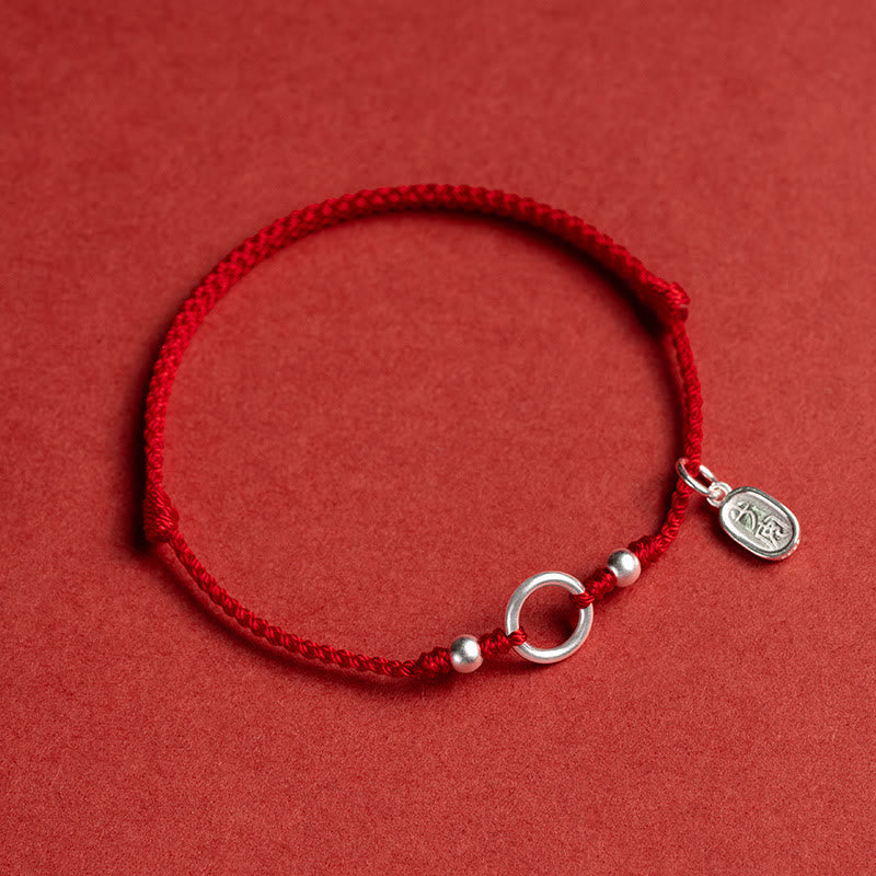 Buddha Stones925 スターリングシルバー 幸運 幸運 平和 喜び 蓮 平和バックル レッドストリングブレスレット