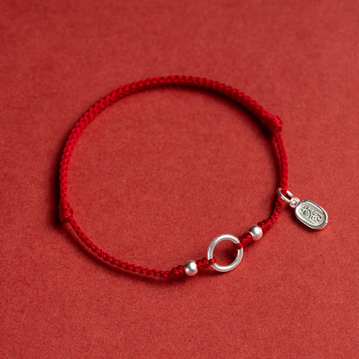 Buddha Stones925 スターリングシルバー 幸運 幸運 平和 喜び 蓮 平和バックル レッドストリングブレスレット