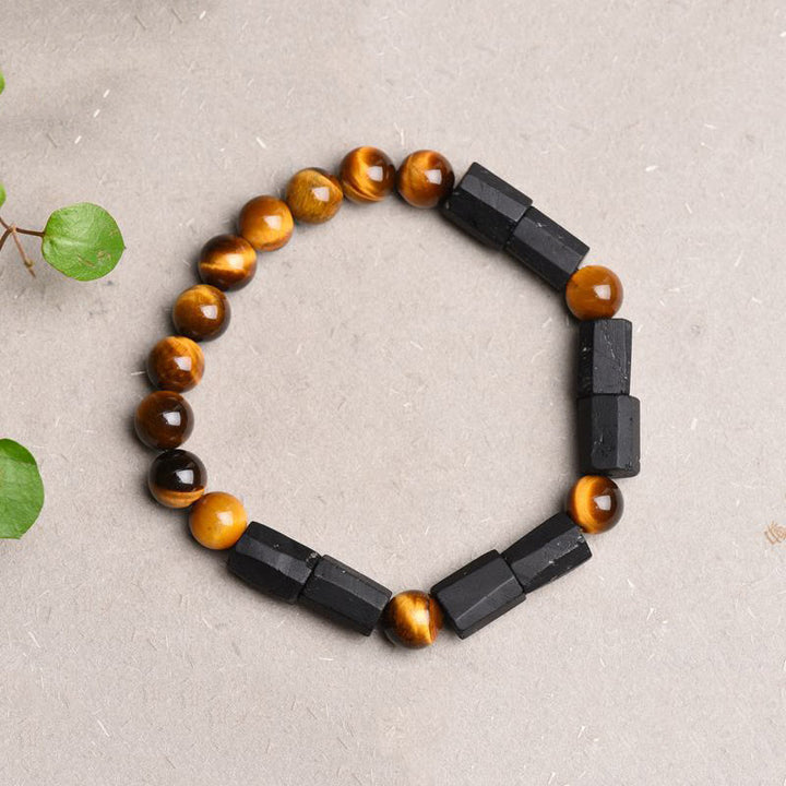 Buddha Stones天然ブラックトルマリン タイガーアイ ポジティブブレスレット