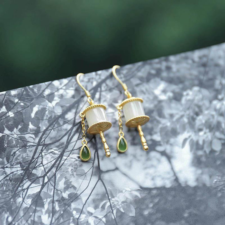 Buddha Stones925スターリングシルバー 翡翠 祈りの輪 幸運のドロップイヤリング