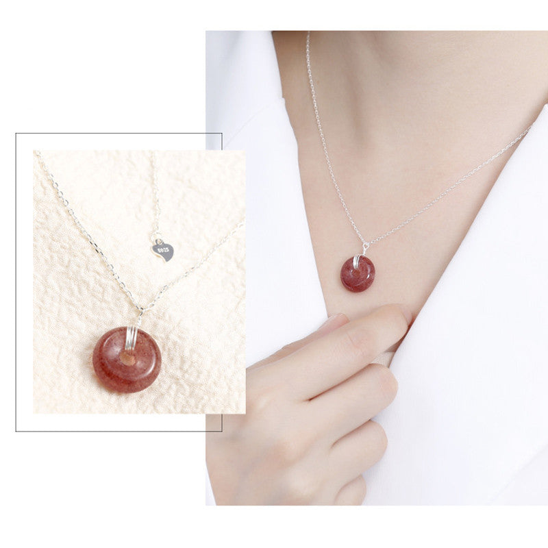 Buddha Stones925スターリングシルバー ストロベリークォーツ ヒーリングポジティブネックレス