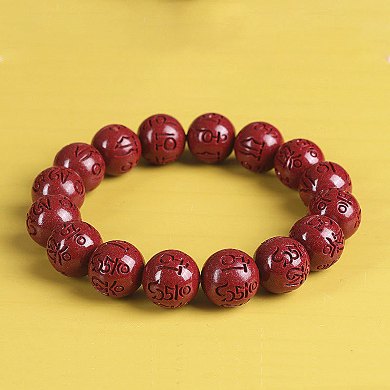 Buddha Stones天然 ダブル 貔貅 辰砂オーム・マニ・パドメ・フム富と幸運のビーズブレスレット