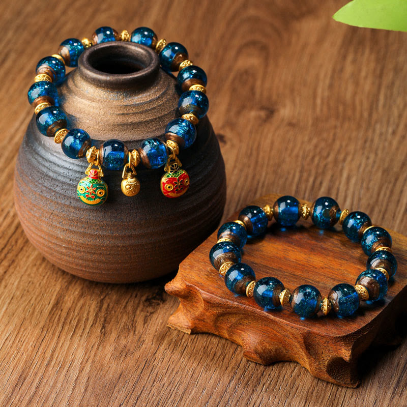 Buddha Stones金呑み獣ファミリーチャーム 琉璃ガラスビーズ 幸運ブレスレット