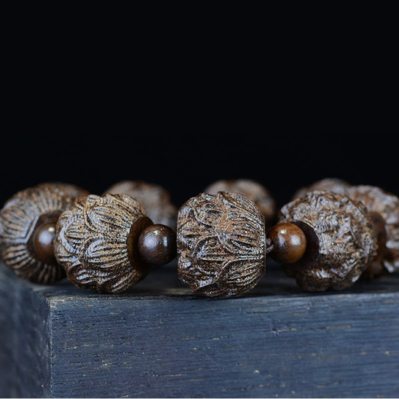 Buddha Stones黒檀十八羅漢 蓮華龍 彫刻 バランスブレスレット