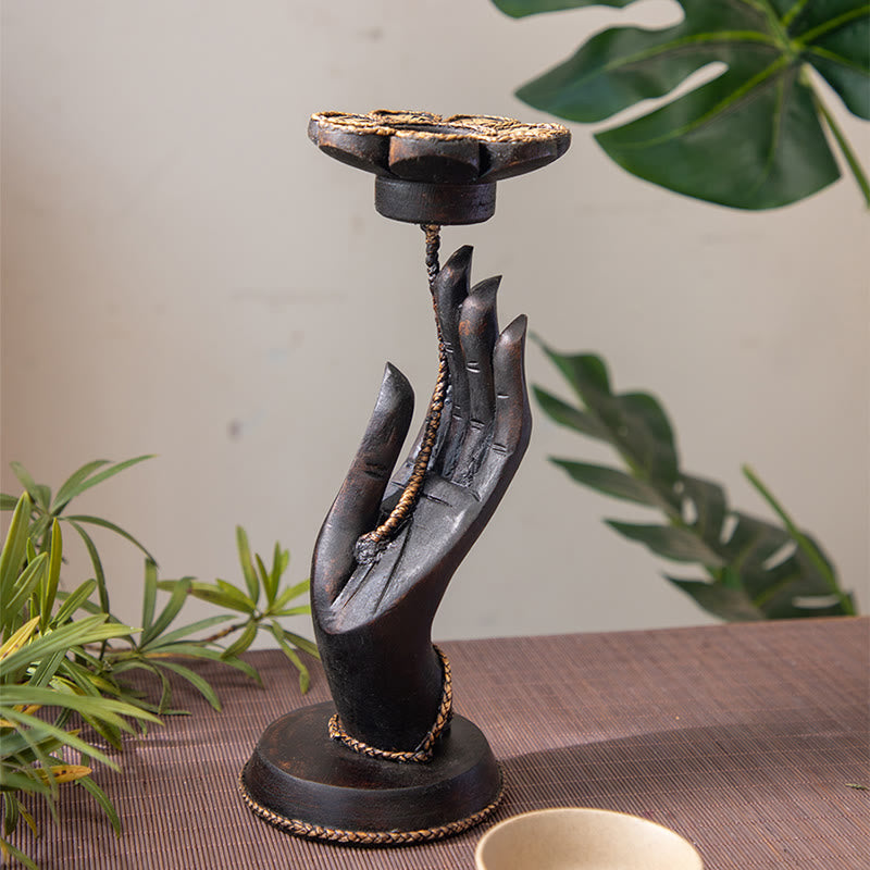 Buddha Stonesの手模様の木製キャンドルスティックホームキャンドルホルダー装飾