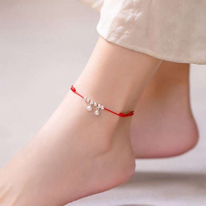 Buddha Stones925 スターリングシルバー レッドストリング ブレイド ベル チャーム アンクレット