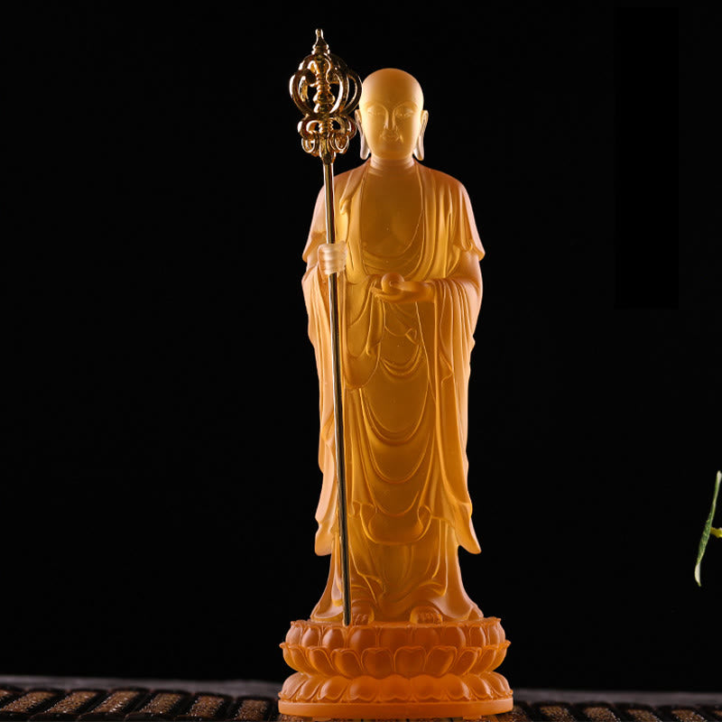 Buddha Stonesハンドメイド 地蔵菩薩像 琉璃クリスタルアートピース 静寂の像 室内装飾 - image 2