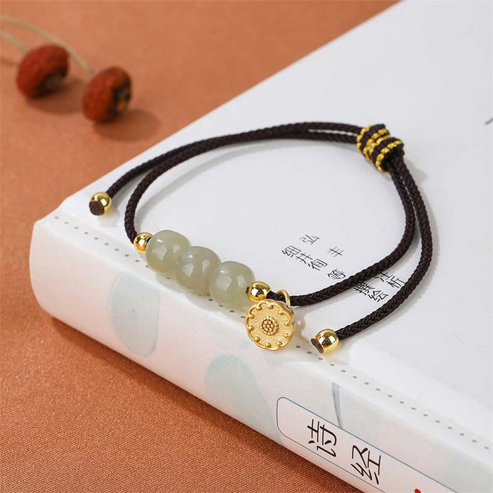 Buddha Stones手作り和田翡翠ビーズ蓮の鞘繁栄幸運編み込みブレスレット