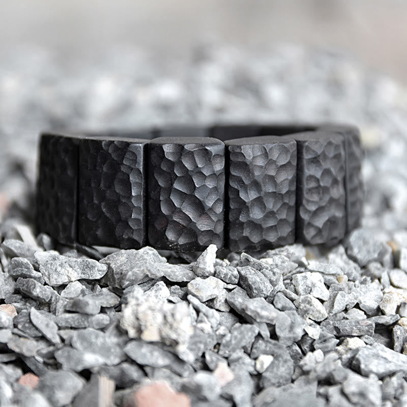 Buddha Stonesヴィンテージ黒檀木目テクスチャ平和カップルブレスレット