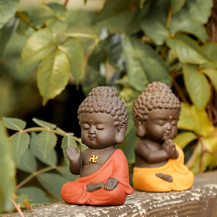 Buddha Stones小さな仏像 セレニティ 紫粘土 ホームデスクデコレーション