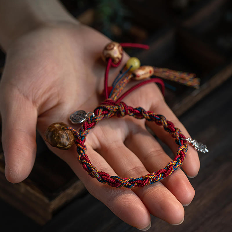 Buddha Stonesチベット手作りカラフルな糸925スターリングシルバー鯉魚保護強度ストリングブレスレット