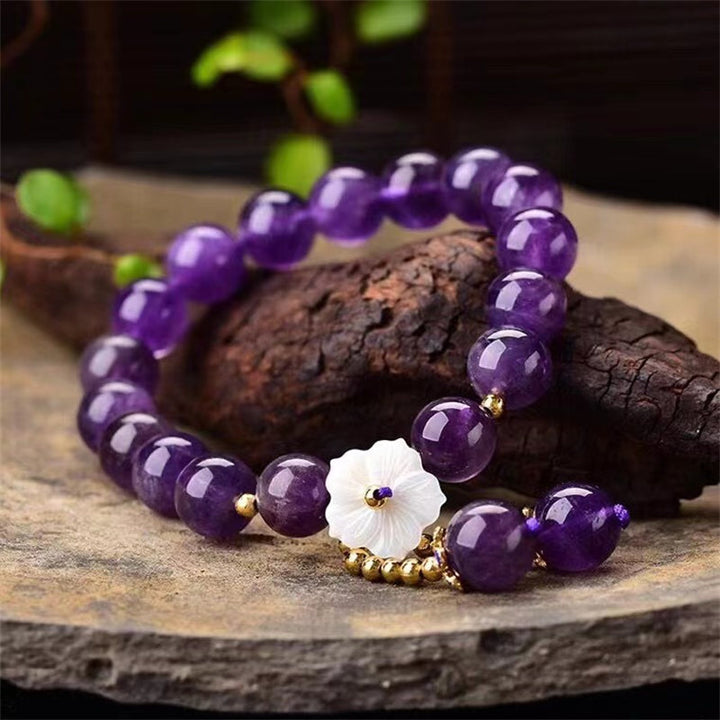 Buddha Stones天然アメジスト クリスタルフラワー スピリチュアルヒーリングブレスレット