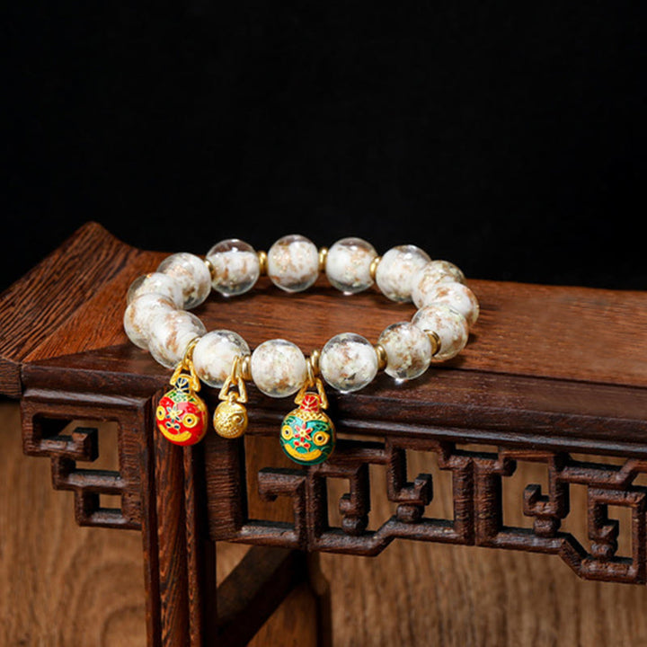 Buddha Stones金呑み獣ファミリーチャーム 光る蛍光Liuliガラスビーズ 成功ブレスレット