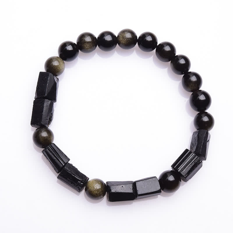 Buddha Stonesゴールドシーンオブシディアン ブラックトルマリン ウェルスブレスレット