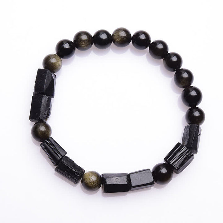 Buddha Stonesゴールドシーンオブシディアン ブラックトルマリン ウェルスブレスレット