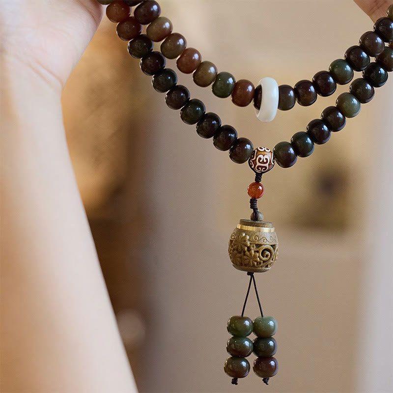 Buddha Stones108 個入りMalaビーズ 敦煌色 菩提樹種 ビーズ 邪悪な霊を寄せ付けないブレスレット