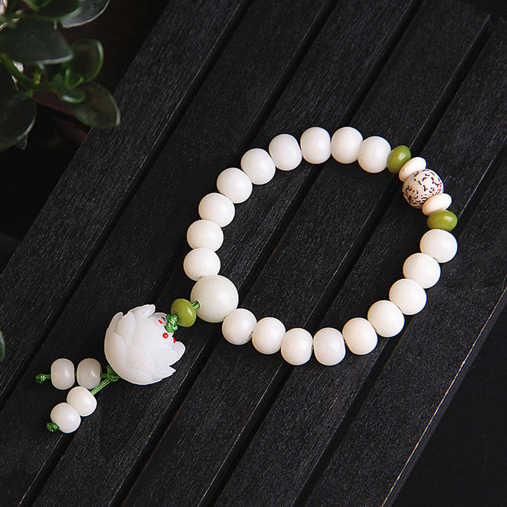 Buddha Stones蓮 天然ホワイト菩提樹幸運ブレスレット
