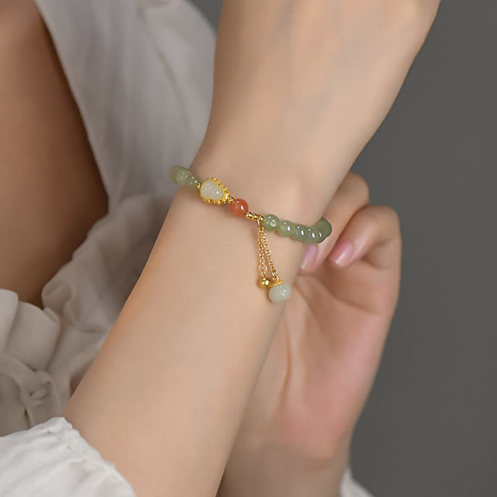 925スターリングシルバーの和田翡翠ひょうたんと蓮の豊穣の幸運ブレスレット - image 3