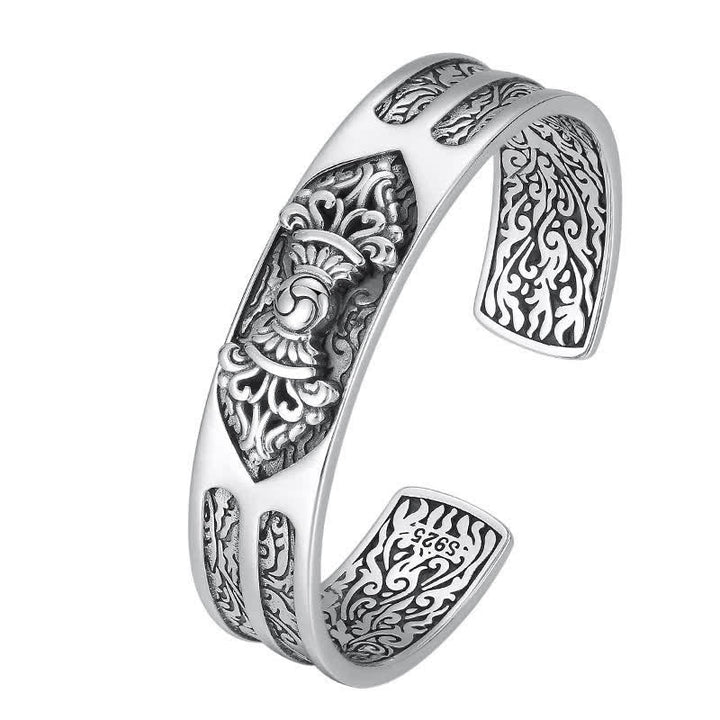 Buddha Stones925 スターリングシルバー ヴァジュラ ドルジェ 彫刻入り スピリチュアルパワーブレスレット バングル