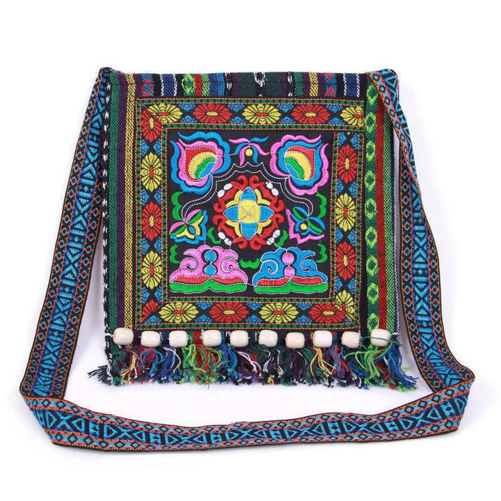 Buddha Stonesチベットのハンドメイド刺繍カメリアキャンバスショルダーバッグクロスボディバッグ