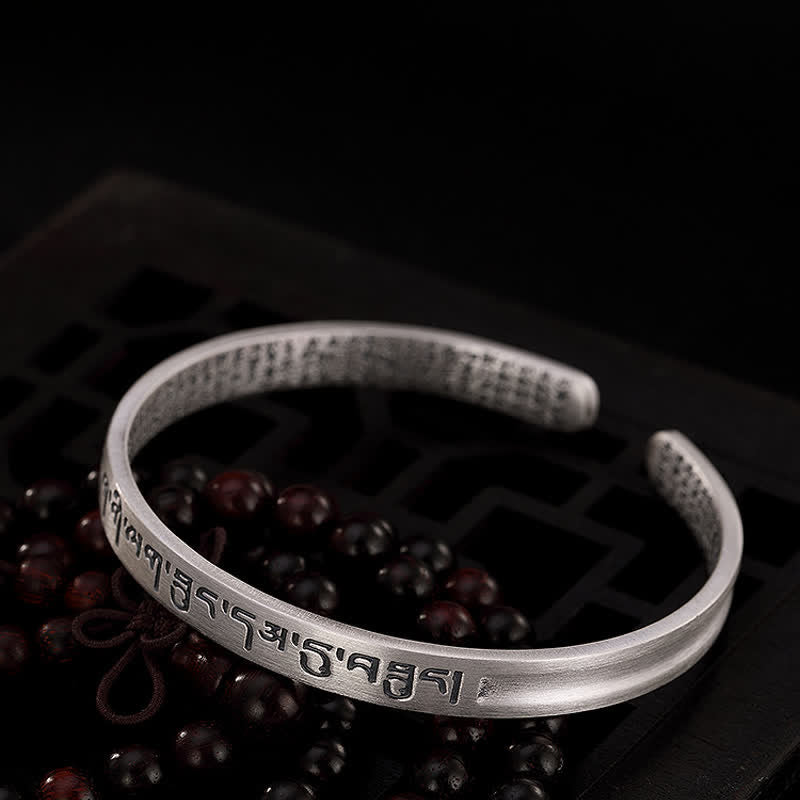 Buddha Stones999スターリングシルバー 六芒般若心経守護ブレスレットバングル