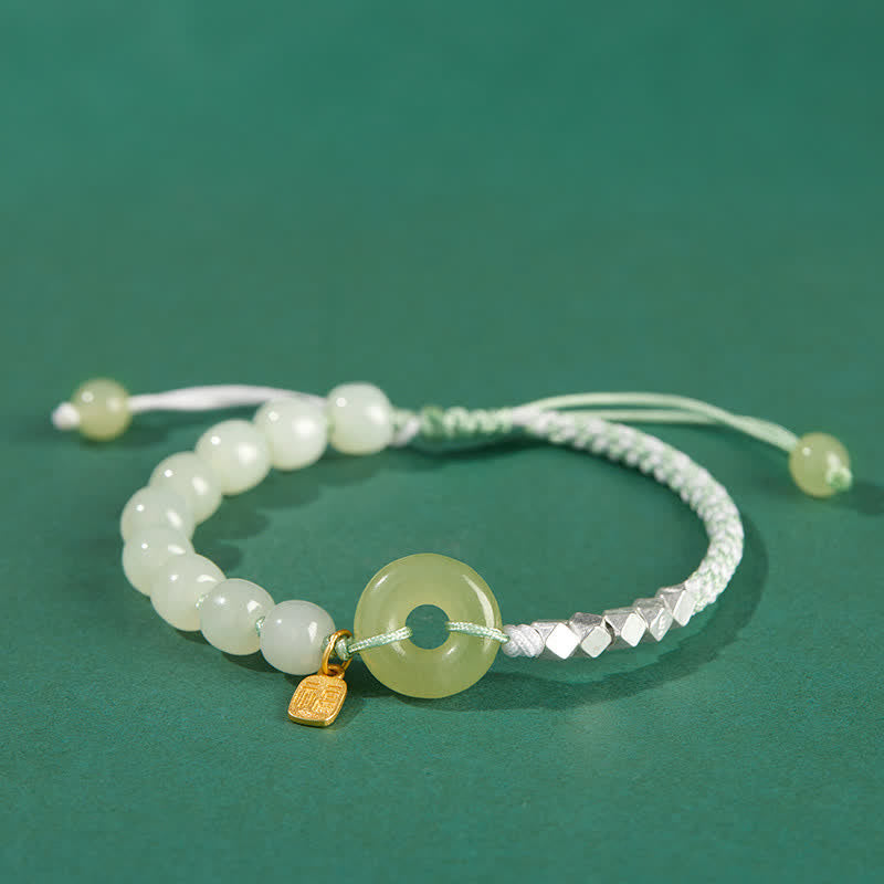 Buddha Stones 925スターリングシルバー 和田翡翠 平和バックル ビーズ 幸運 幸福 チャームブレスレット