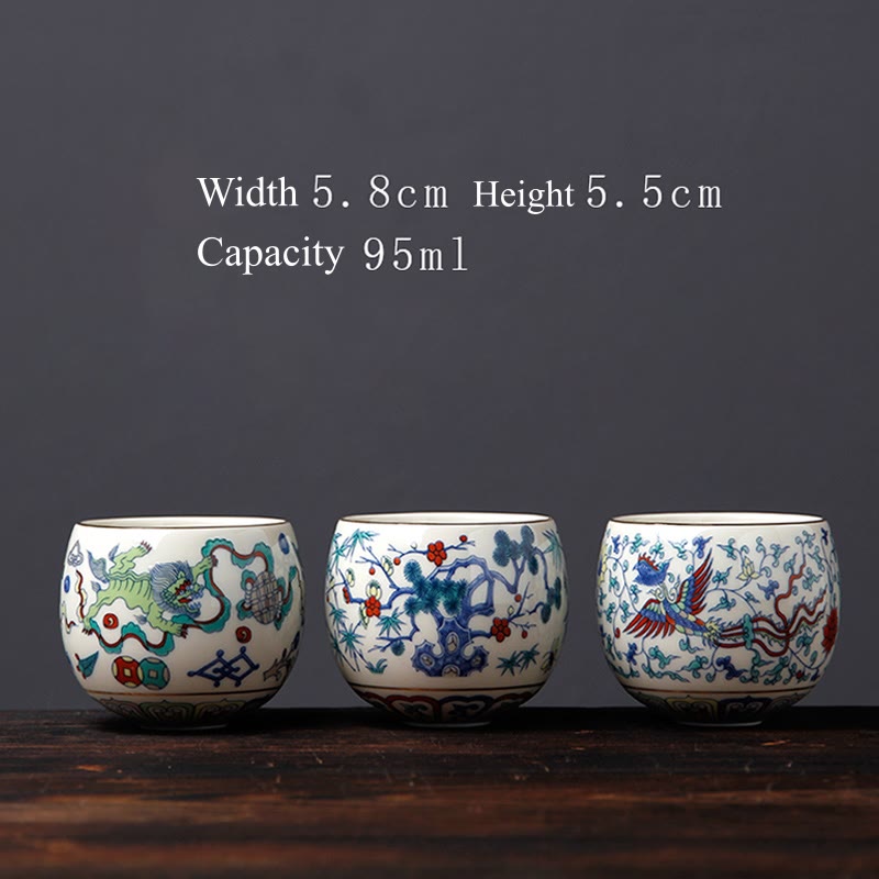 Buddha Stonesヴィンテージ 梅の花 松 竹 鳳凰 麒麟 獅子舞 陶器 ティーカップ ティーカップ
