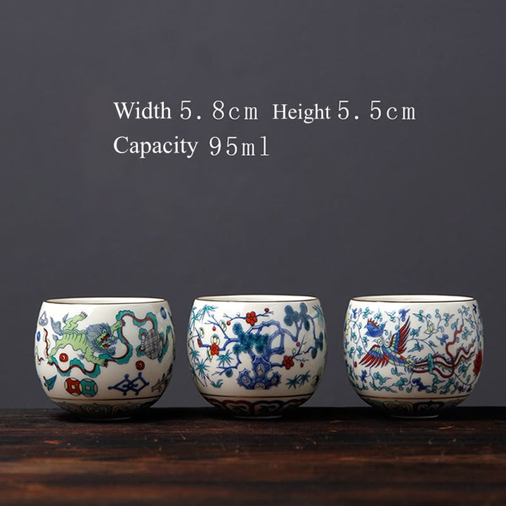 Buddha Stonesヴィンテージ 梅の花 松 竹 鳳凰 麒麟 獅子舞 陶器 ティーカップ ティーカップ