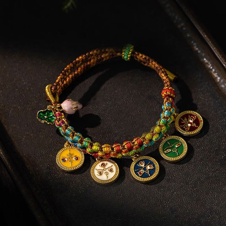Buddha Stones チベットのカラフルな編み込みロープ 五大富豪の幸運の神ブレスレット
