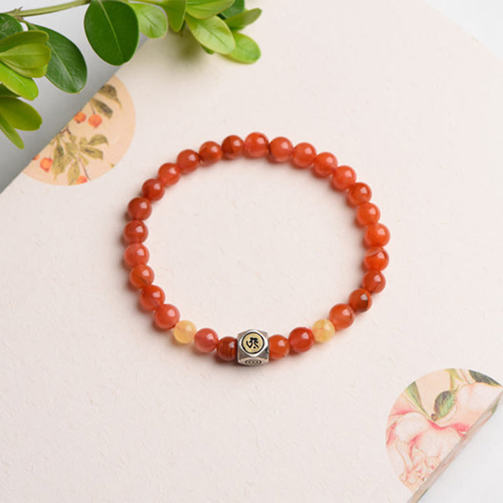 Buddha Stones925スターリングシルバー十二支誕生仏お守り 赤瑪瑙 琥珀 自己受容ブレスレット