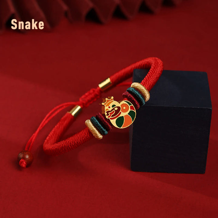 Buddha Stonesハンドメイド925スターリングシルバードラゴン年かわいい中国の十二支幸運編み込みレッドブレスレット
