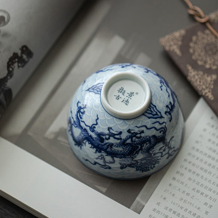 Buddha Stonesブルードラゴンデザイン 陶器ティーカップ カンフーティーカップ