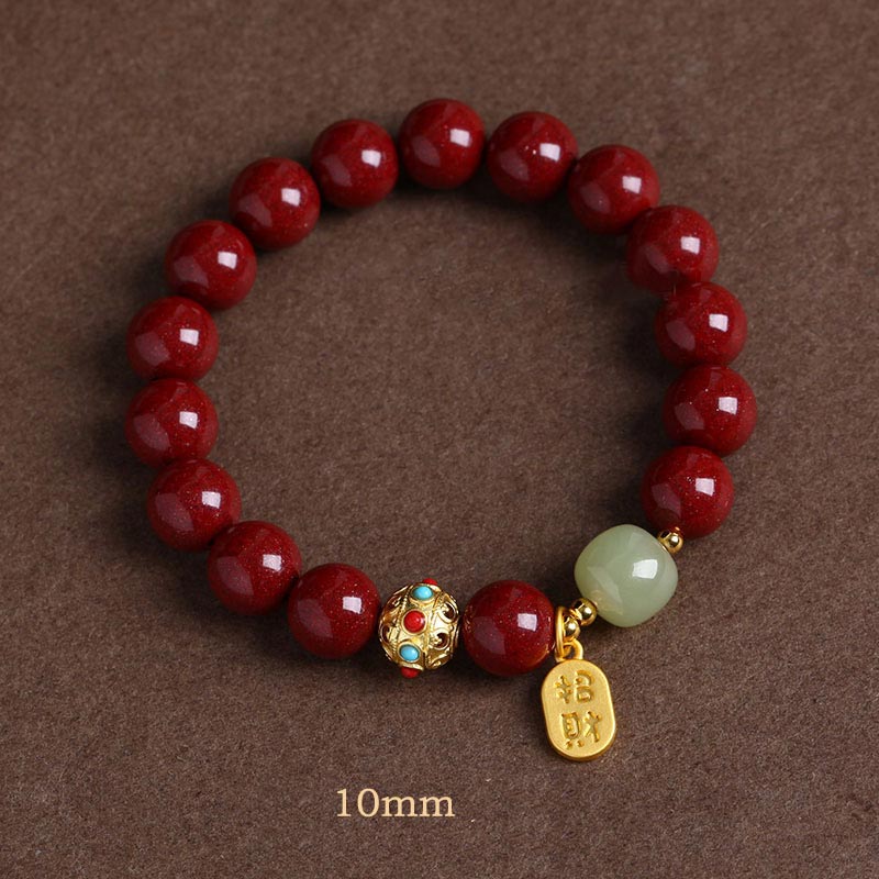Buddha Stones辰砂 グリーンアベンチュリン 幸運 守護 チャームブレスレット