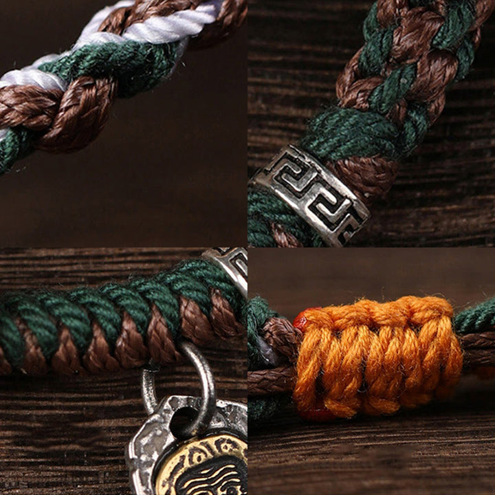 Buddha Stonesハンドメイド チベットシルバー 925 スターリングシルバー ザキラム 富の女神 ラクダの骨 守護 編み込みブレスレット