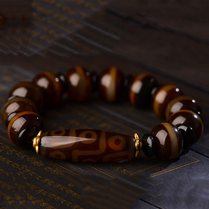 Buddha Stonesチベット天然九眼瑪瑙ビーズ 富の祝福ブレスレット