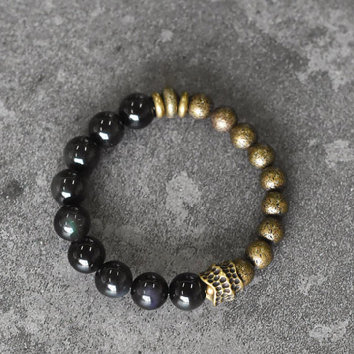 Buddha Stonesレインボーオブシディアン 銅ビーズ ポジティブトランスフォーメーションブレスレット