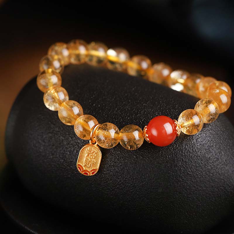 Buddha Stonesシトリン レッドアゲート 幸運のチャームブレスレット