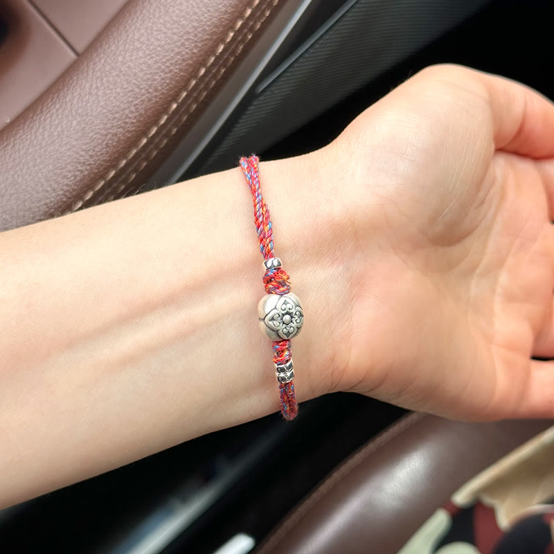 Buddha Stones999 スターリングシルバー 柿 幸運 マルチカラー 編み込みブレスレット
